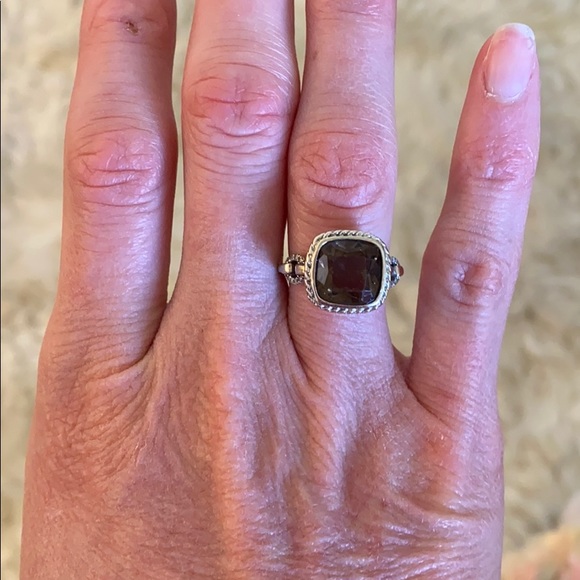 White gold earrings & ring w/ smoky topaz stone - Picture 2 of 6